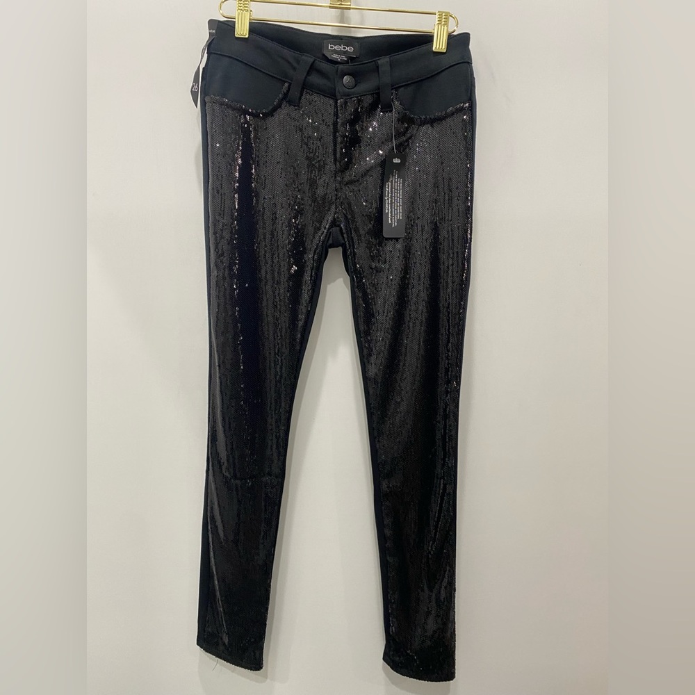 Bebe Sequin Color Block Skinny Pant